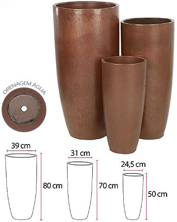 Vaso Ceramica C/3Uni Corten 80cm