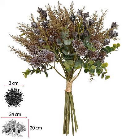 Buque Mamona Misto Ramalhete C/Fita X9 Marrom Verde Outono 30cm