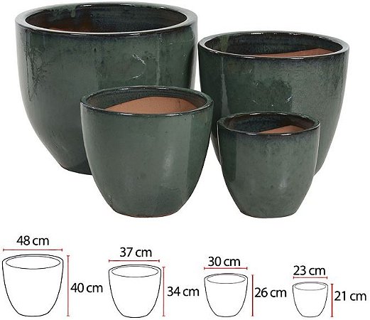 Vaso Ceramica C/4 Uni Verde 40cm