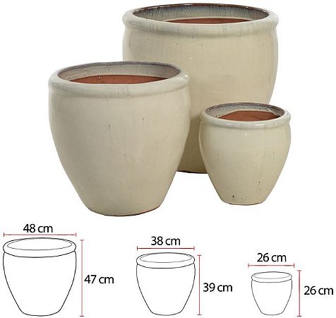 Vaso Ceramica C/3 Uni Off White 47cm