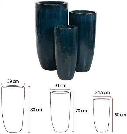 Vaso Ceramica C/3 Uni Azul 80cm