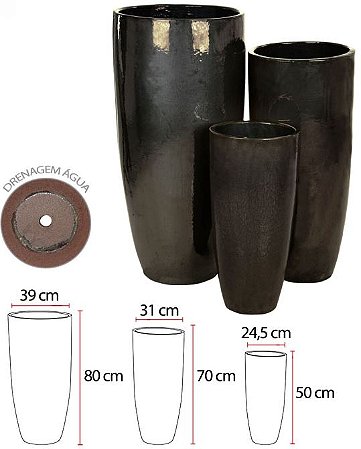 Vaso Ceramica C/3 Uni Grafite 80cm