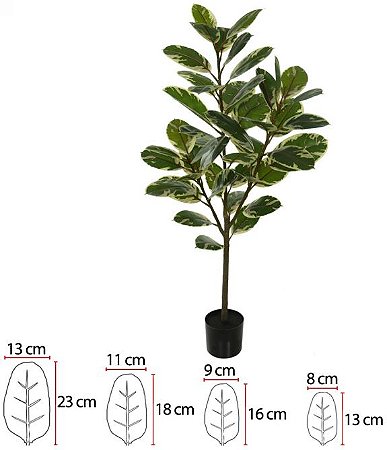 Planta Artificial Arvore Ficus Elastico Real Toque C/Pote X46 Verde Creme 1,30cm