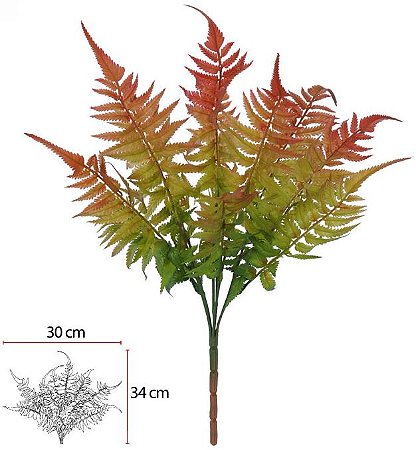 Planta Artificial Folhagem Samambaia C/Print Plastico X13 Verde Outono 47cm