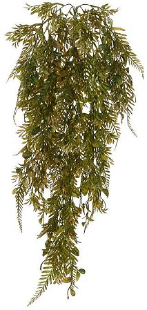 Planta Artificial Folhagem Samambaia Pendurar C/Print X125 Marrom Outono 94cm