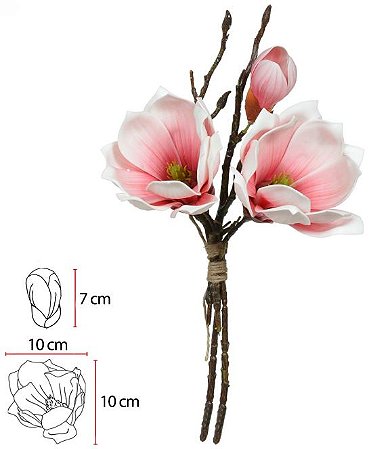 Buque Magnolia Ramalhete C/Fita X3 Rosa 33cm