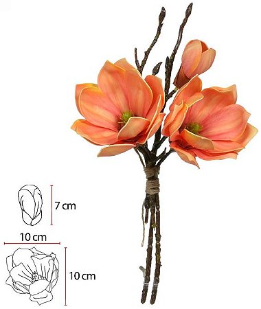 Buque Magnolia Ramalhete C/Fita X3 Laranja 33cm