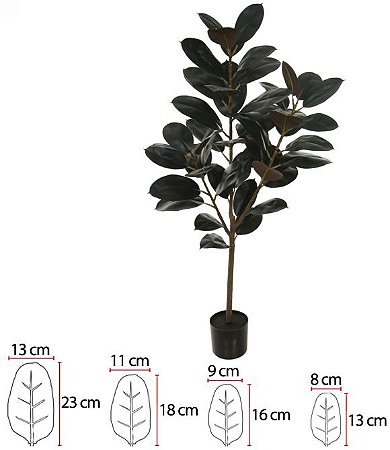 Planta Artificial Arvore Ficus Elastica Real Toque C/Pote X46 Verde Purpura 1,3cm