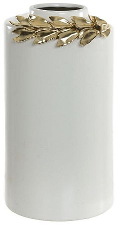 Vaso Decorativo Ceramica Branco Dourado 26,5cm