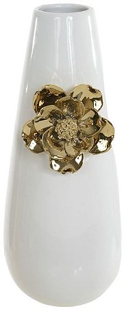 Vaso Decorativo Ceramica Branco Dourado 32,3cm