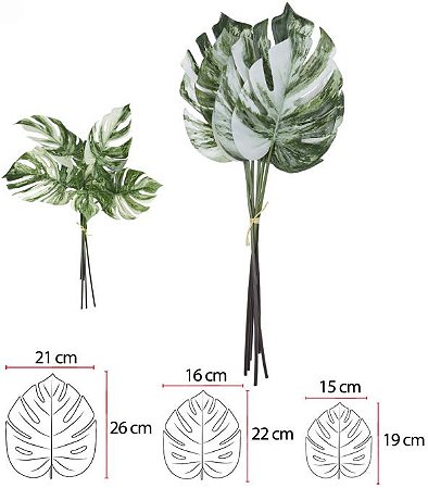 Planta Artificial Folha Costela De Adao C/Fita Real Toque X6 Verde Branco 50cm