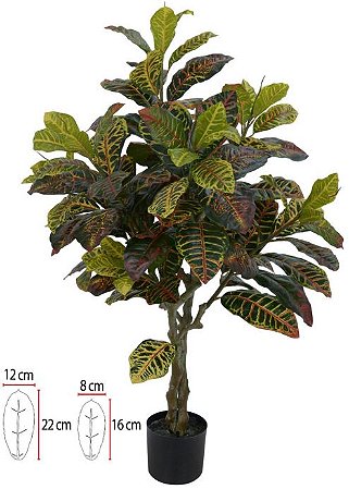 Planta Artificial Arvore Croton Real Toque C/Pote X105 Verde Vermelho 1,20cm
