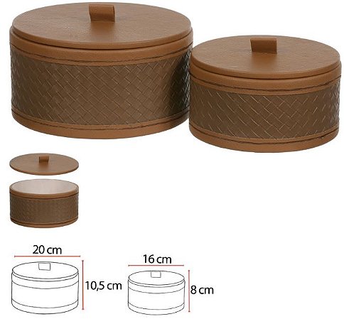 Caixa Decorativa Madeira /Couro Sint Kit C/2 Marrom 10,5cm
