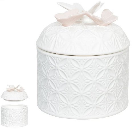 Caixa Decorativa Porcelana Branco Rosa 9,5cm