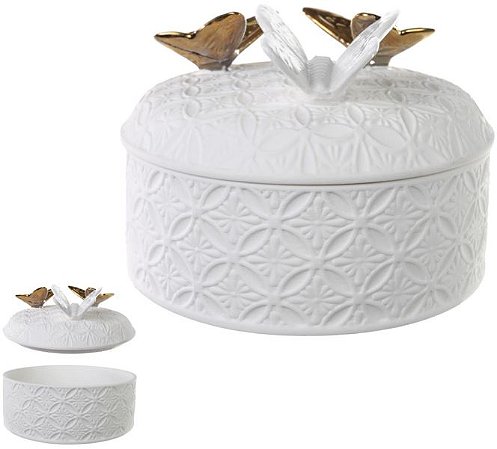 Caixa Decorativa Porcelana Branco Dourado 11,5cm