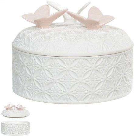 Caixa Decorativa Porcelana Branco Rosa 11,5cm
