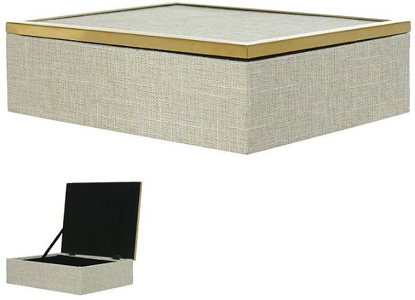 Caixa Decorativa MDF Bege Dourado 24cm