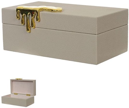 Caixa Decorativa Madeira e Tecido Bege 8,5cm