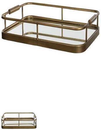Bandeja Decorativa Metal Com Espelho Dourado 7,5cm