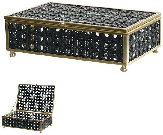 Caixa Decorativa Vidro Palhinha Preto 5,8cm