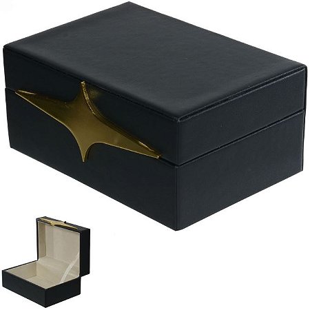 Caixa Decorativa MDF Revestimento Pu Preta 25,5cm