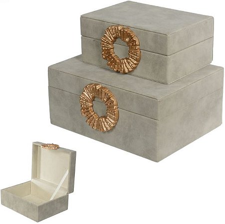 Kit Caixas Decorativas MDF Revest Pu C/2 Pcs Cinza 22,8cm