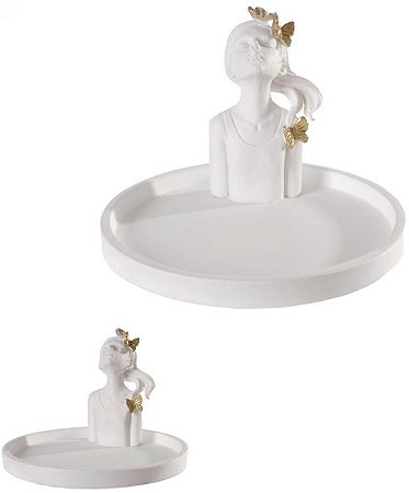 Porta Joia Poliresina Branco Dourado 8cm
