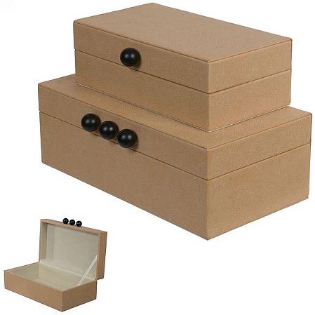Caixa Decorativa MDF Revestimento Pu Bege 28cm
