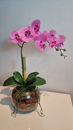 Arranjo Aquário Com Orquidea Rosa 40cm mod. 0407