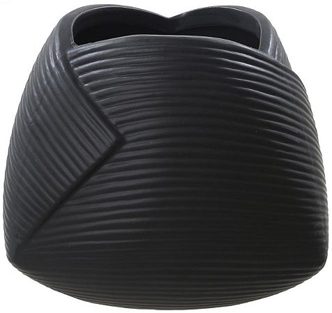 Vaso Decorativo Ceramica Dobratura Preto 17,5cm