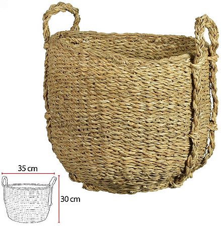 Cesto Decorativo Seagrass RD C/Alça Bege Natural 30cm