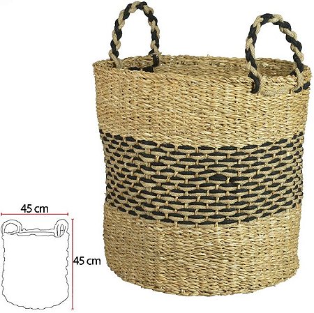 Cesto Decorativo Seagrass C/Alça Juta Rd Bege Natural 45cm