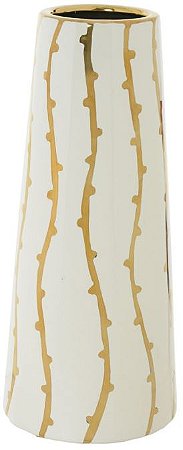 Vaso Decorativo Ceramica Branco Dourado 28cm