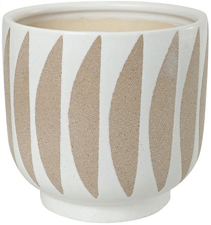 Cachepot Decorativo Ceramica Branco Bege 16,5cm