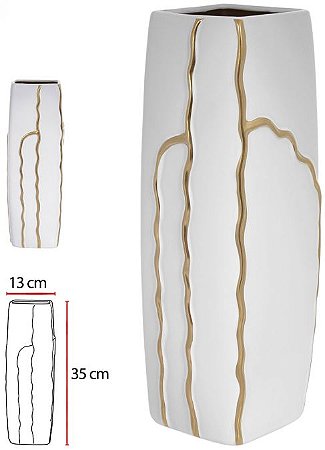 Vaso Decorativo Ceramica Branco Dourado 35cm