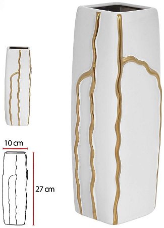 Vaso Decorativo Ceramica Branco Dourado 27cm