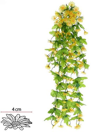 Planta Artificial Folhagem Margarida Pendente X118 Amarelo 85cm