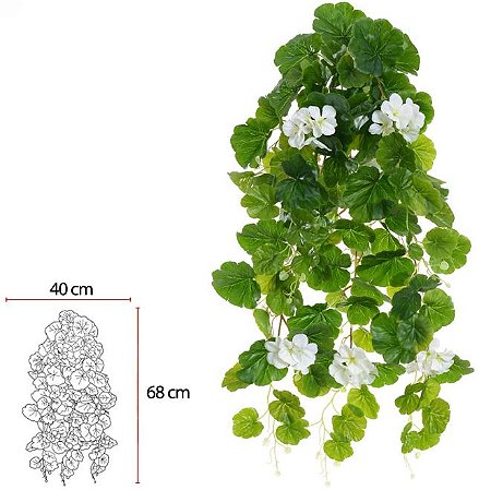Planta Artificial Folhagem Geranio Real Toque Pendente X110 Branco 70cm