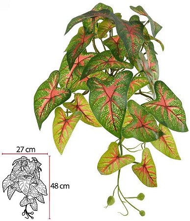 Planta Artificial Folhagem Caladium Pendente Real Toque X30 Verde Vermelho 55cm