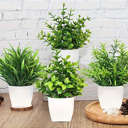 Arranjo Artificial Com Verdinho Com Vaso Home Office Prateleira Decoração