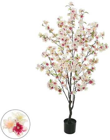 Planta Artificial Arvore Cerejeira C/Pote X744 Branco Rosa 1.4m