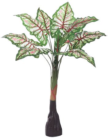 Planta Artificial Arvore Alocasia Real Toque X9 Verde Branco 1.05m
