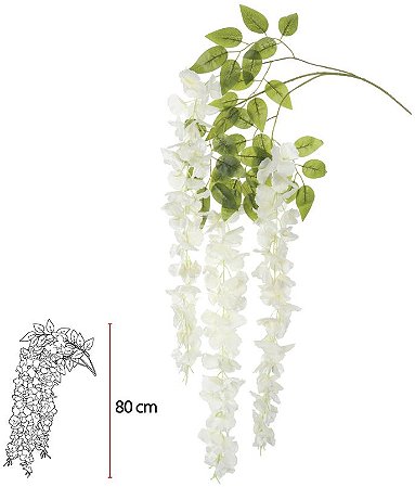 Planta Artificial Folhagem Haste Visteria Pendente X126 Off White 1.06m