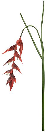 Planta Artificial Folhagem Haste Heliconia Pendentes Real Toque Vermelho 97cm