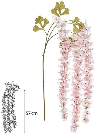 Planta Artificial Folhagem Haste Visteria Pendentes X201 Rosa Claro 1.3m