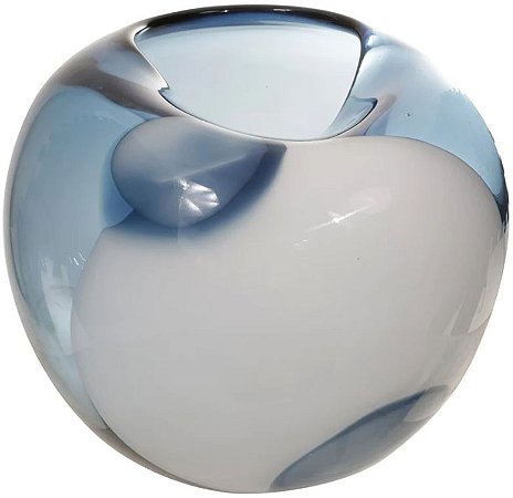 Vaso Decorativo Vidro Azul Branco 18cm