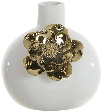Vaso Decorativo Ceramica Branco Dourado 12,5cm