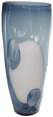 Vaso Decorativo Vidro Azul Branco 19cm