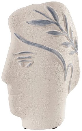Vaso Decorativo Ceramica Rosto Off White Azul 22cm