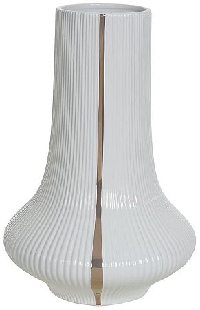 Vaso Decorativo Ceramica Branco Dourado 38,5cm